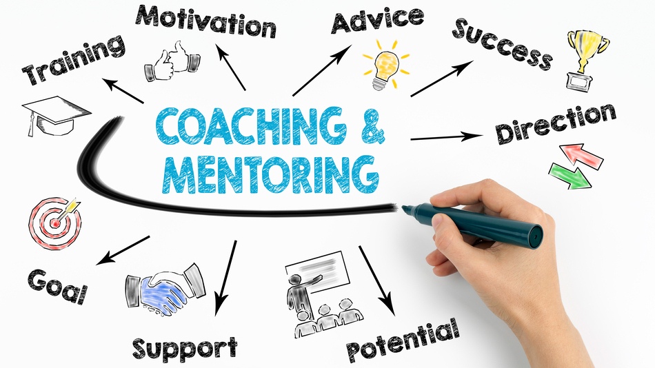 Iconos concepto de coaching y mentoring