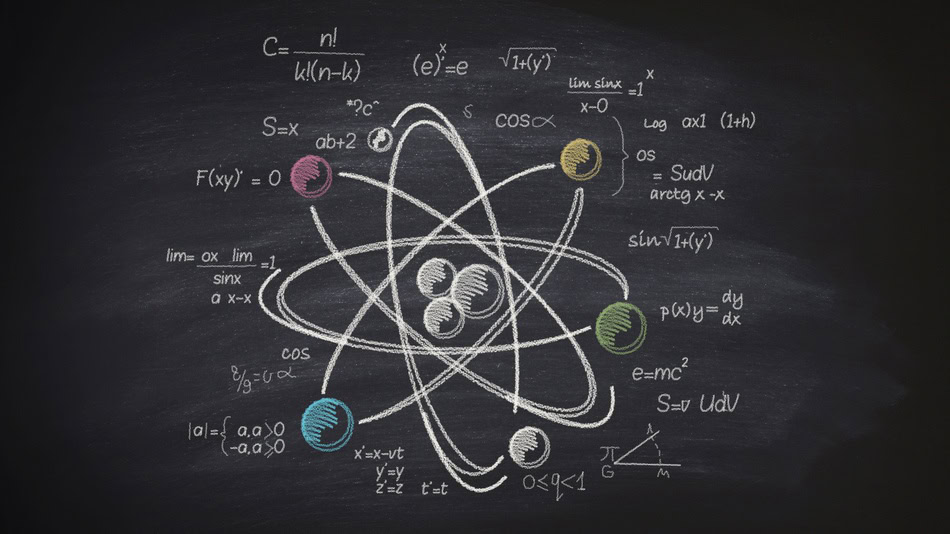 La materia es todo aquello que tiene masa y volumen, molécula atómica dibujada en una pizarra 