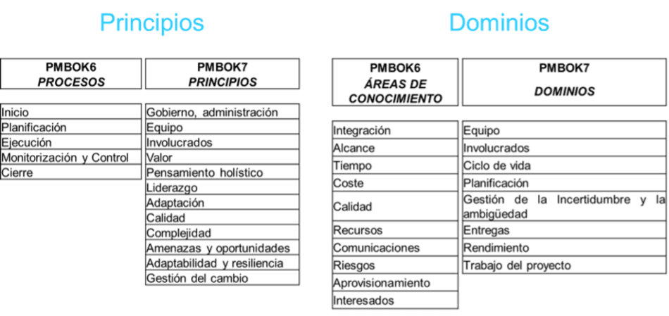 Project Management, PMBOK propios y dominios