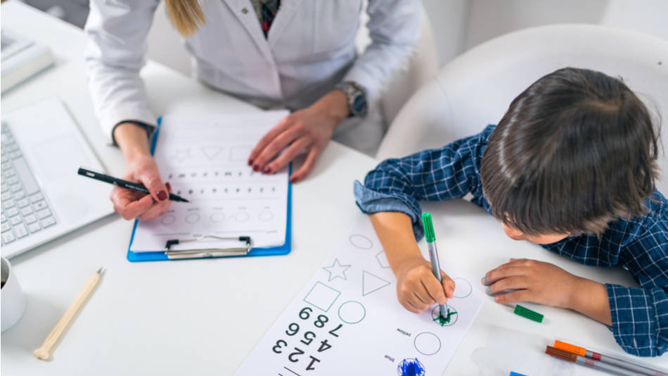 Modelo de programas en psicopedagogía; una psicopedagoga evalua a un niño